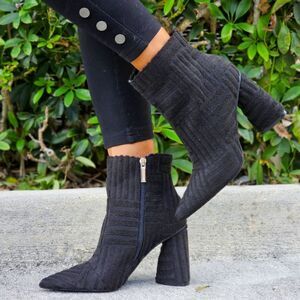 Women's Pointed Toe Zipper Chunky Heel Ankle Boots